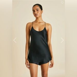 NEW Olivia Von Halle Bella Jet Black 100% Silk Satin Camisole Pajama Set Small